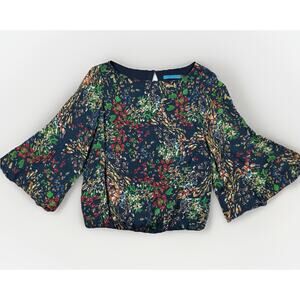 Alice + Olivia Top Silk Floral Print Flared Bell Sleeve Blouse Women's Size S